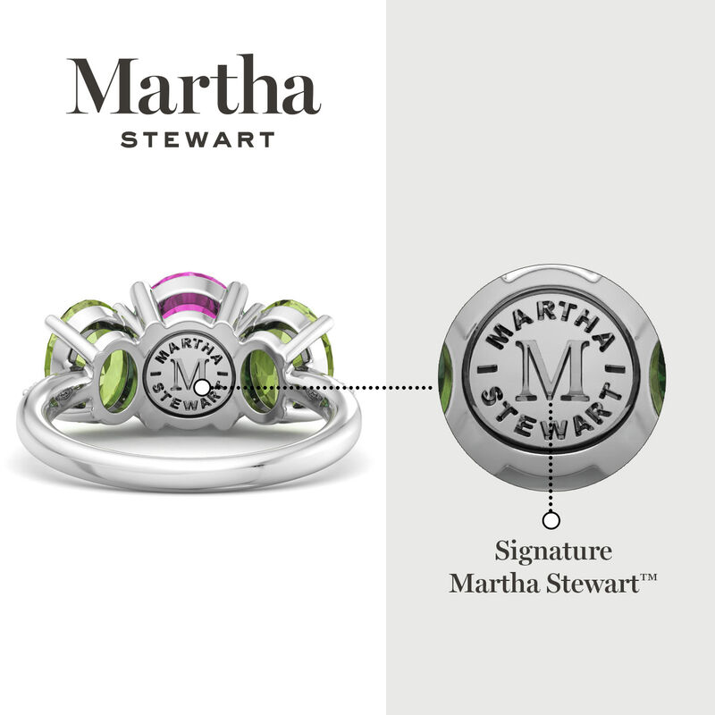 Martha Stewart 5ctw. Oval Pink Sapphire, Peridot & Lab Grown Diamond Three Stone Ring In Sterling Silver image number null